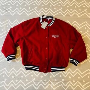 Vintage retro y2k embroidered red burgundy football bomber varsity jacket
